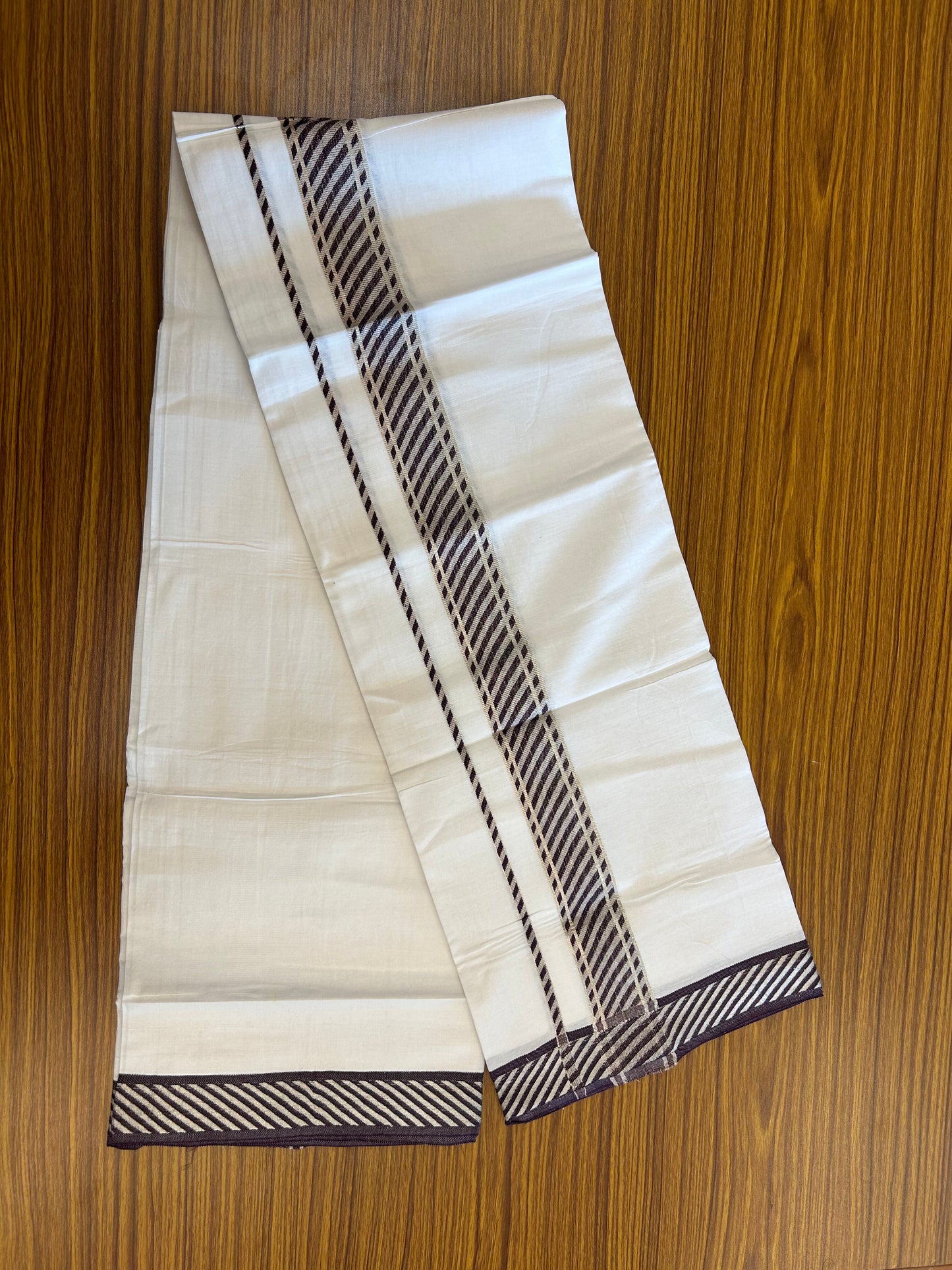 20% Discount ! KaithariKada Balaramapuram 100% Pure Cotton Single Pure White Mundu/Dhoti - 100x80 - 1.75 inch Silver Kasav & Wine Purple Jacquard Design kara 1.90 mtr (4 Muzham) - 1 KK5365 CJT