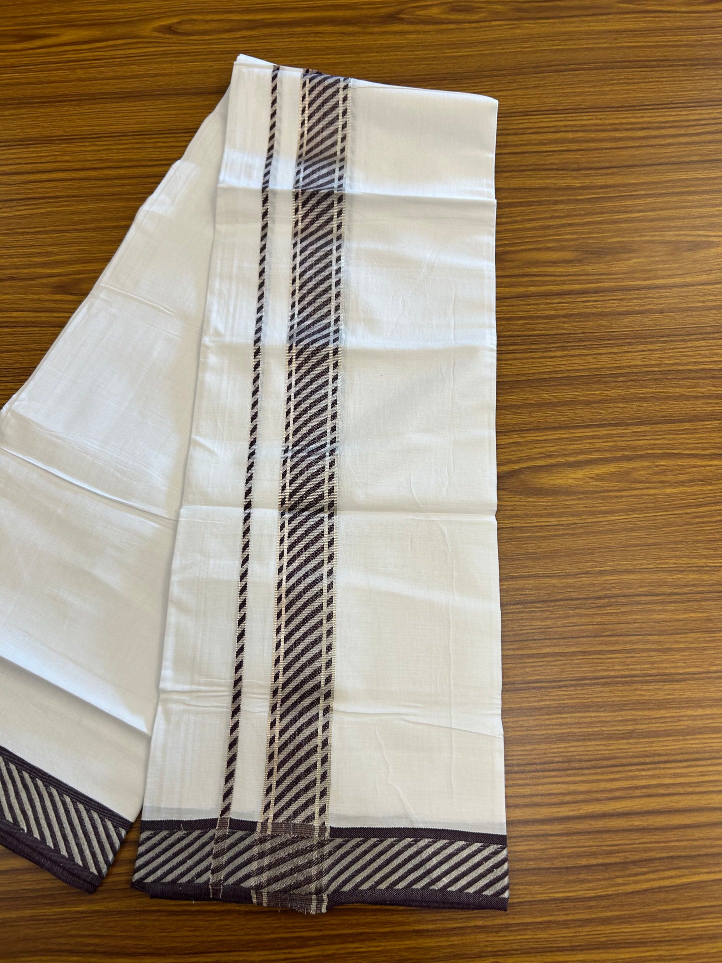 20% Discount ! KaithariKada Balaramapuram 100% Pure Cotton Single Pure White Mundu/Dhoti - 100x80 - 1.75 inch Silver Kasav & Wine Purple Jacquard Design kara 1.90 mtr (4 Muzham) - 1 KK5365 CJT