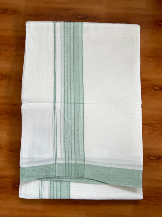 Double Pure White Mundu/Dhoti -20% Discount ! KaithariKada Balaramapuram 100% Cotton - 60s - 1.75 Inch Light Pista Green Shaded Striped Kara - 3.80mtr ( 8 muzham) - 50 KK5398 PMC