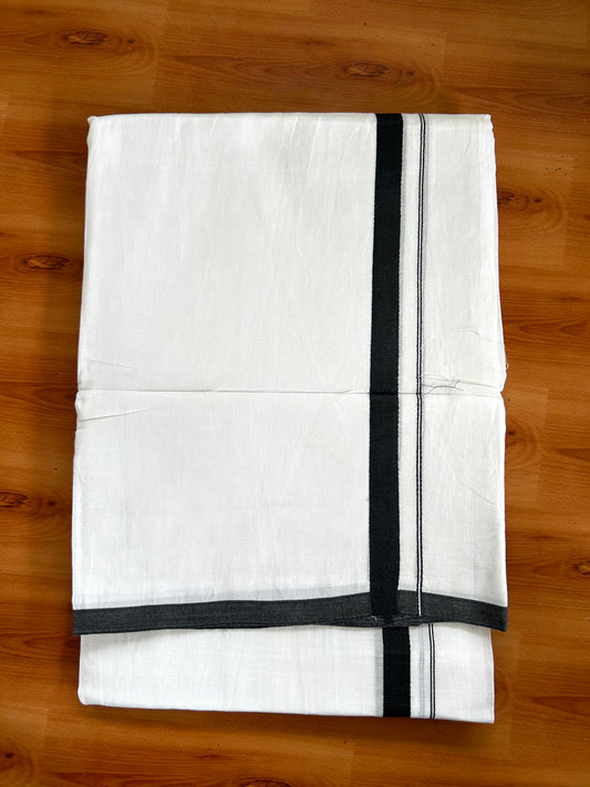 Double Pure White Mundu/Dhoti -20% Discount ! KaithariKada Balaramapuram 100% Cotton - 60s - 0.5 Inch Navy Blue Shaded Striped Kara - 3.80mtr ( 8 muzham) - 59 KK5398 PMC