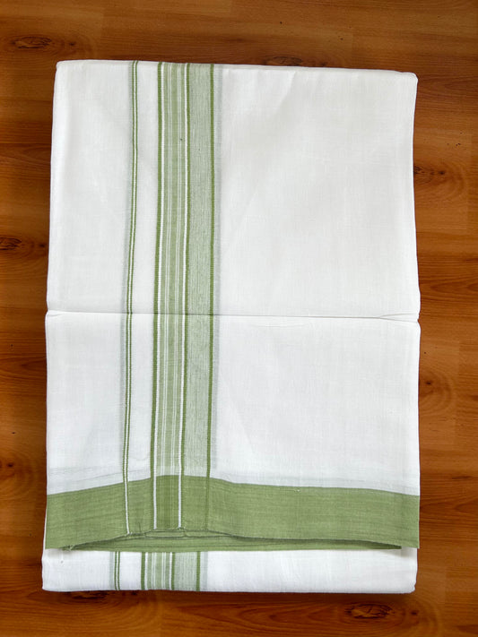 Double Pure White Mundu/Dhoti -20% Discount ! KaithariKada Balaramapuram 100% Cotton - 60s - 1.75 Inch Light Olive Green Shaded Striped Kara - 3.80mtr ( 8 muzham) - 42 KK5398 PMC