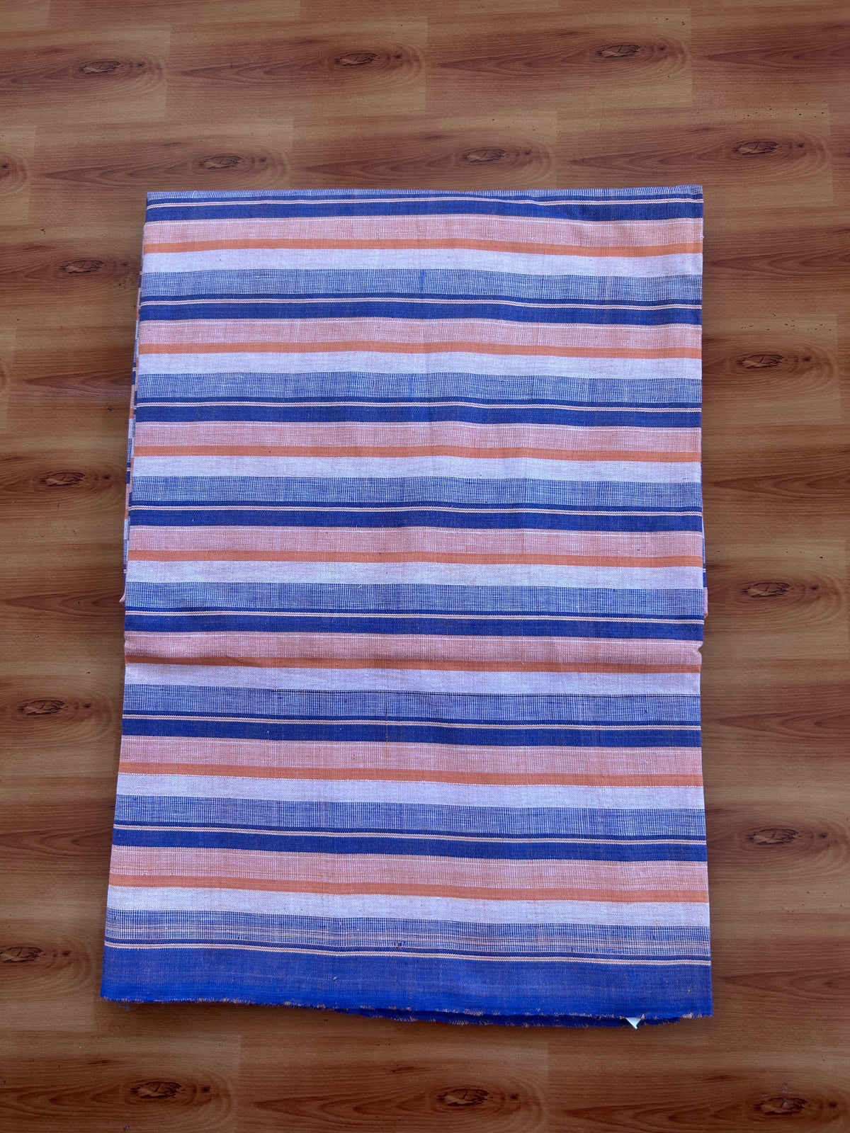 Handloom Bedsheet -  Pure Cotton - 10% Discount !! Kaitharikada - Peach Orange Blue & White Striped Body - 5 KK10000 KAL