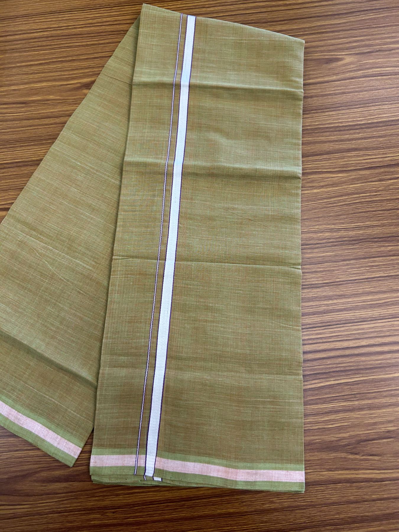 Kerala Handloom Single Hallmarked - 10% Discount !! KaithariKada 100% Pure Cotton - Mundu/Dhoti Purple Green Body - 1.5 cm White & Green Stripes Kara - (2 meter / 4 muzham) - 52 KK8048 ELA