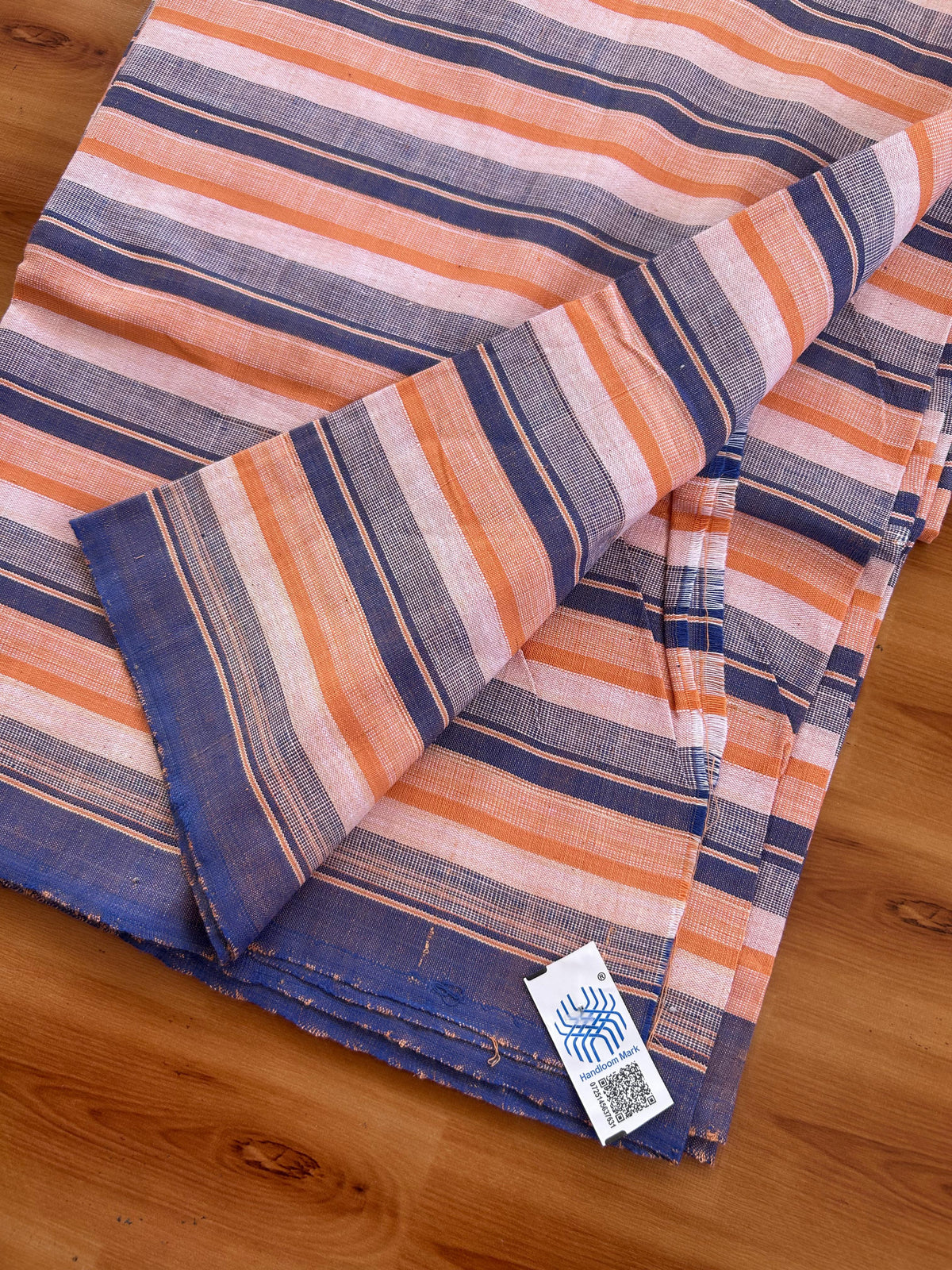 Handloom Bedsheet -  Pure Cotton - 10% Discount !! Kaitharikada - Peach Orange Blue & White Striped Body - 5 KK10000 KAL