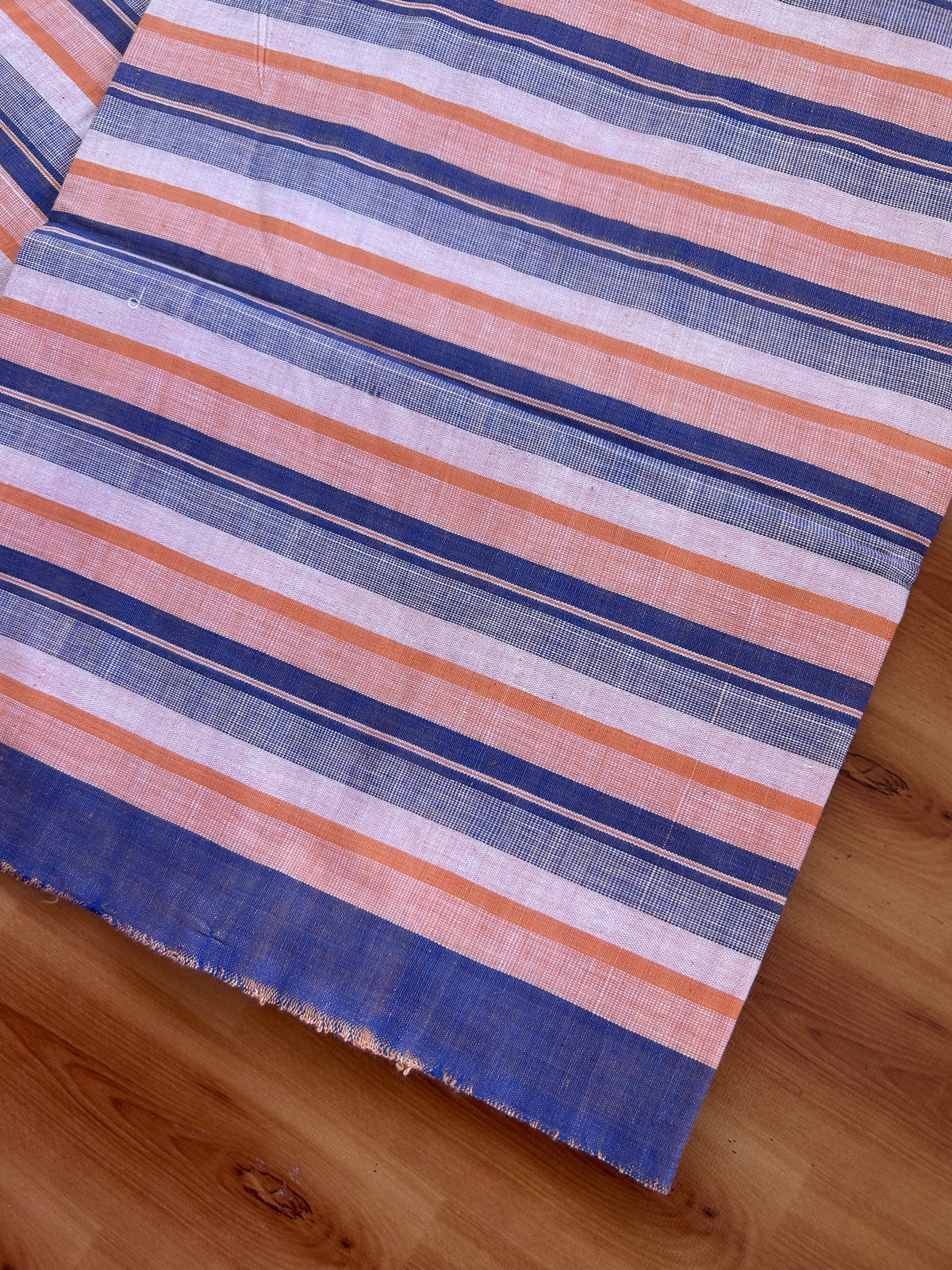 Handloom Bedsheet -  Pure Cotton - 10% Discount !! Kaitharikada - Peach Orange Blue & White Striped Body - 5 KK10000 KAL