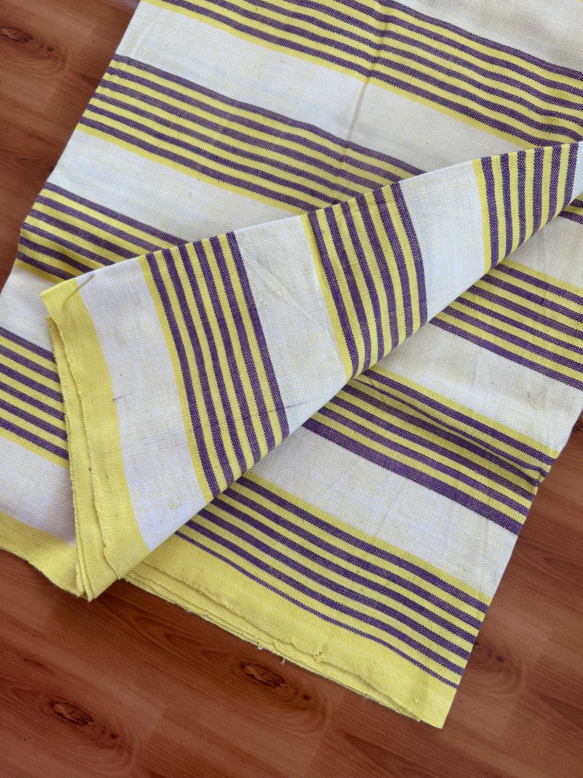 Handloom Bedsheet -  Pure Cotton - 10% Discount !! Kaitharikada - Violet  & Yellow Striped Body - 7 KK10000 KAL