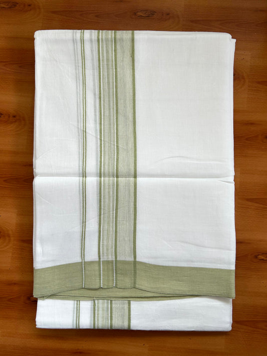 Double Pure White Mundu/Dhoti -20% Discount ! KaithariKada Balaramapuram 100% Cotton - 60s - 1.75 Inch Greenish Beige Shaded Striped Kara - 3.80mtr ( 8 muzham) - 43 KK5398 PMC