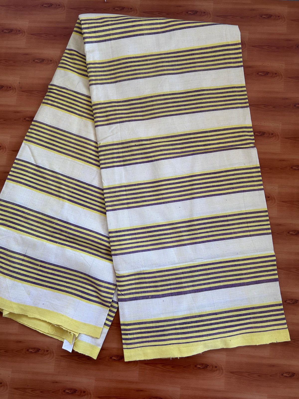 Handloom Bedsheet -  Pure Cotton - 10% Discount !! Kaitharikada - Violet  & Yellow Striped Body - 7 KK10000 KAL