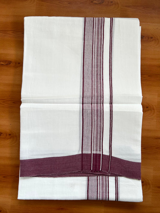 Double Pure White Mundu/Dhoti -20% Discount ! KaithariKada Balaramapuram 100% Cotton - 60s - 1.75 Inch Wine Maroon Shaded Striped Kara - 3.80mtr ( 8 muzham) - 40 KK5398 PMC