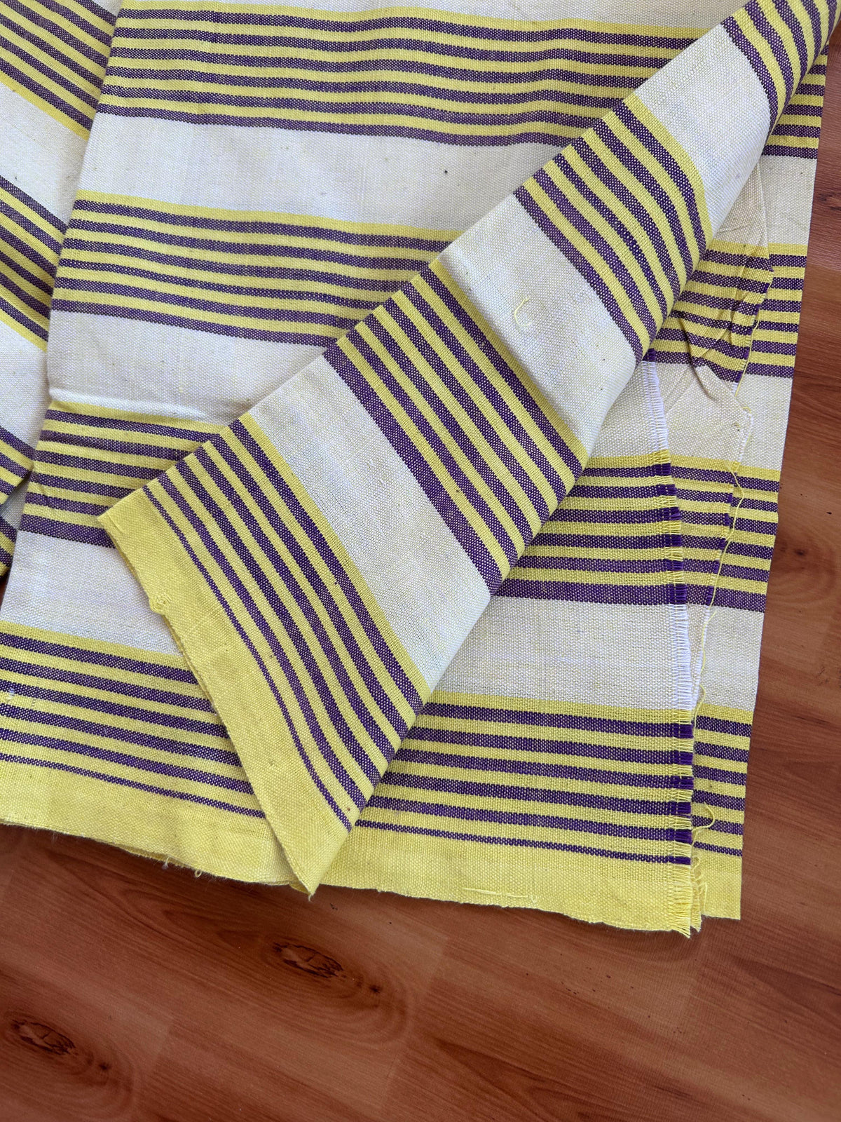 Handloom Bedsheet -  Pure Cotton - 10% Discount !! Kaitharikada - Violet  & Yellow Striped Body - 7 KK10000 KAL