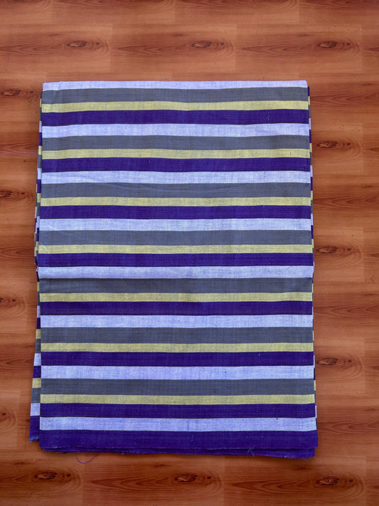 Handloom Bedsheet -  Pure Cotton - 10% Discount !! Kaitharikada - Violet Grey & Yellow Striped Body - 9 KK10000 KAL