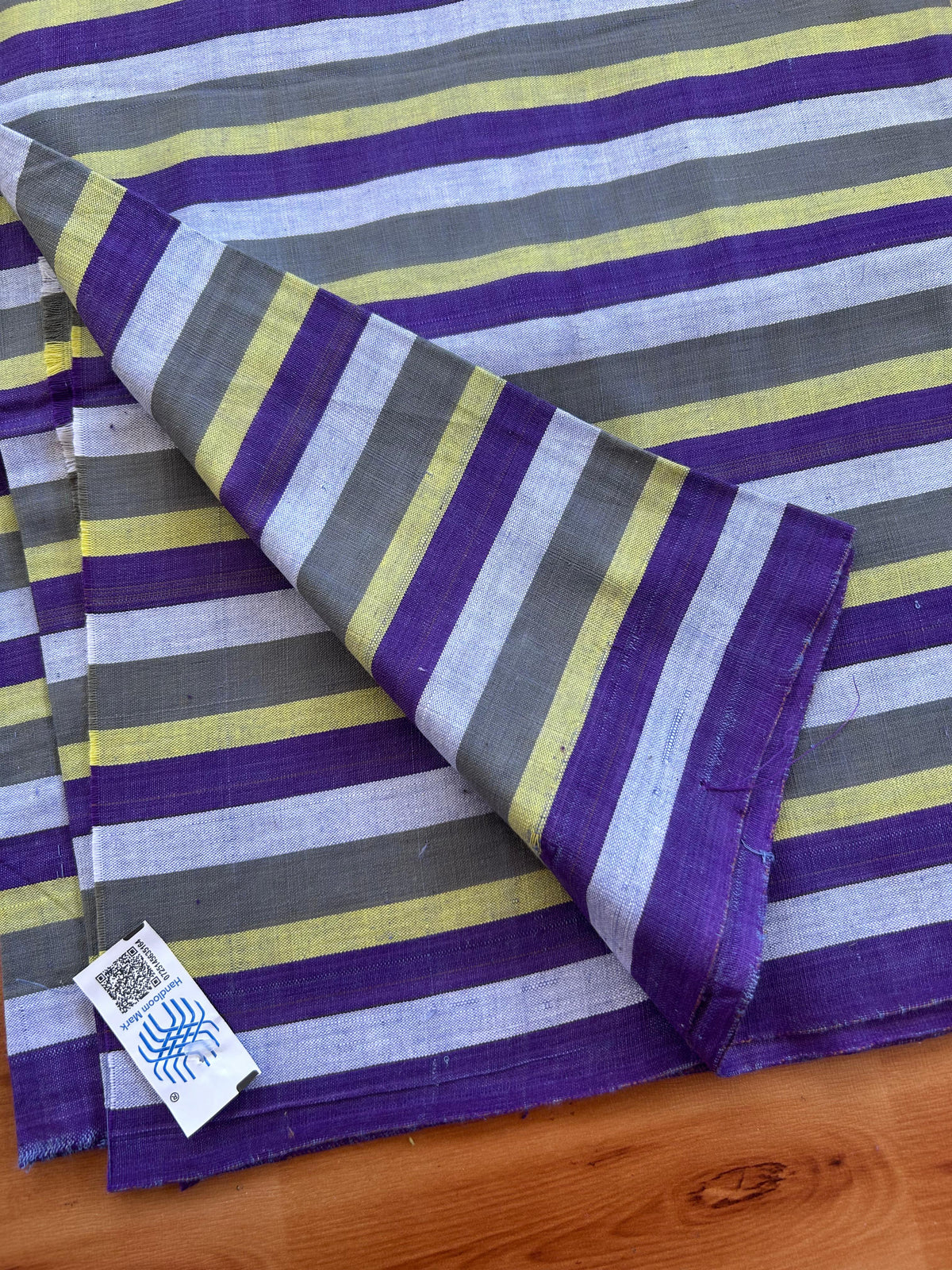 Handloom Bedsheet -  Pure Cotton - 10% Discount !! Kaitharikada - Violet Grey & Yellow Striped Body - 9 KK10000 KAL