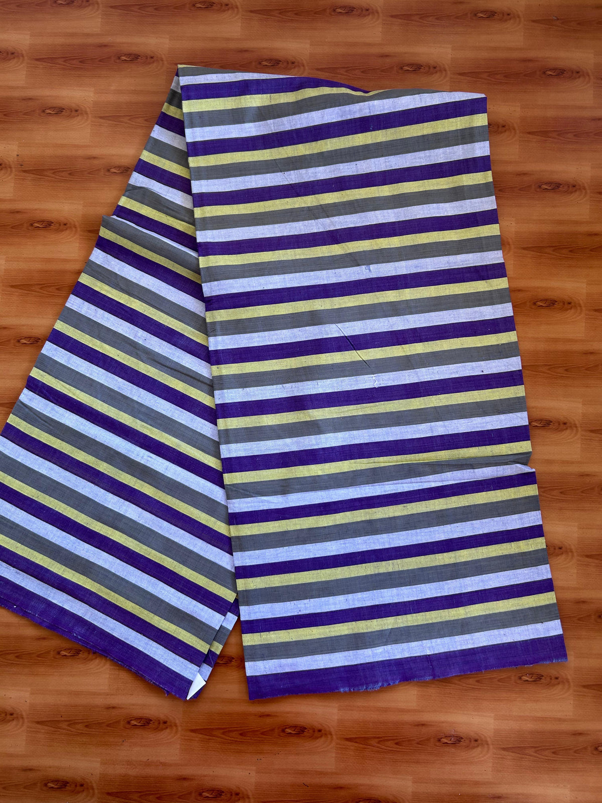 Handloom Bedsheet -  Pure Cotton - 10% Discount !! Kaitharikada - Violet Grey & Yellow Striped Body - 9 KK10000 KAL