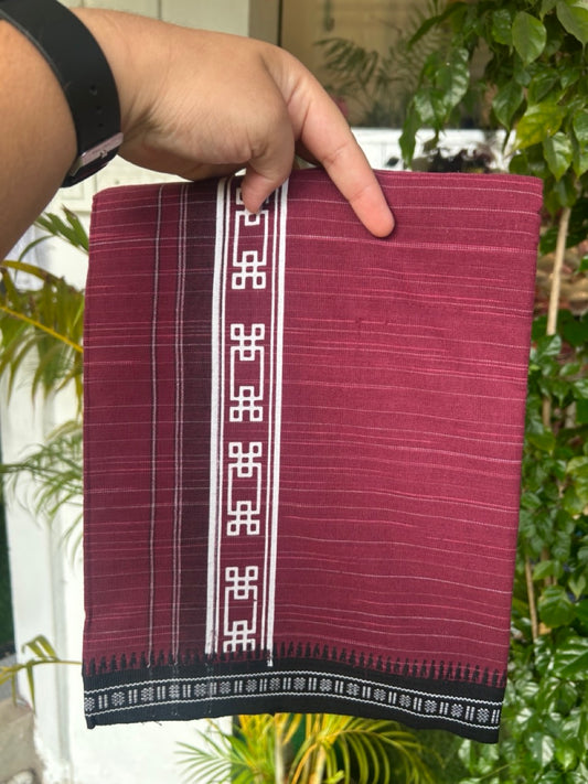 6% Discount!!! Kaitharikada Pure Cotton - Single Kaily / Lungi -  2.25 inch Printed kara with White & Maroon colour body Kuppadam Border (2 meter / 4 muzham) - 4KK8019AS
