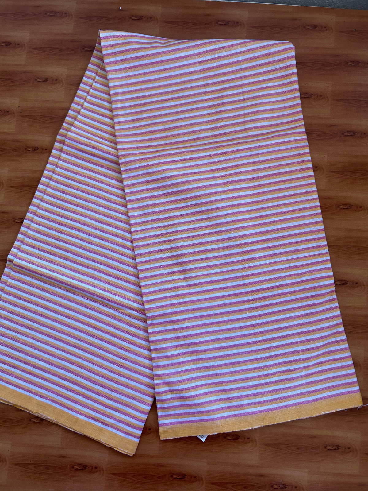 Handloom Bedsheet -  Pure Cotton - 10% Discount !! Kaitharikada - Pink Yellow & White Striped Body - 4 KK10000 KAL