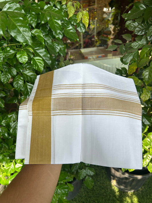 20% Discount!!! KaithariKada Balaramapuram 100% Cotton Double Pure White Mundu/Dhoti - 100X80 - 1.75 Inch Sand Brown Shaded Stripes kara - 3.90 Mtr (8 Muzham) - 42 KK5361 PMC