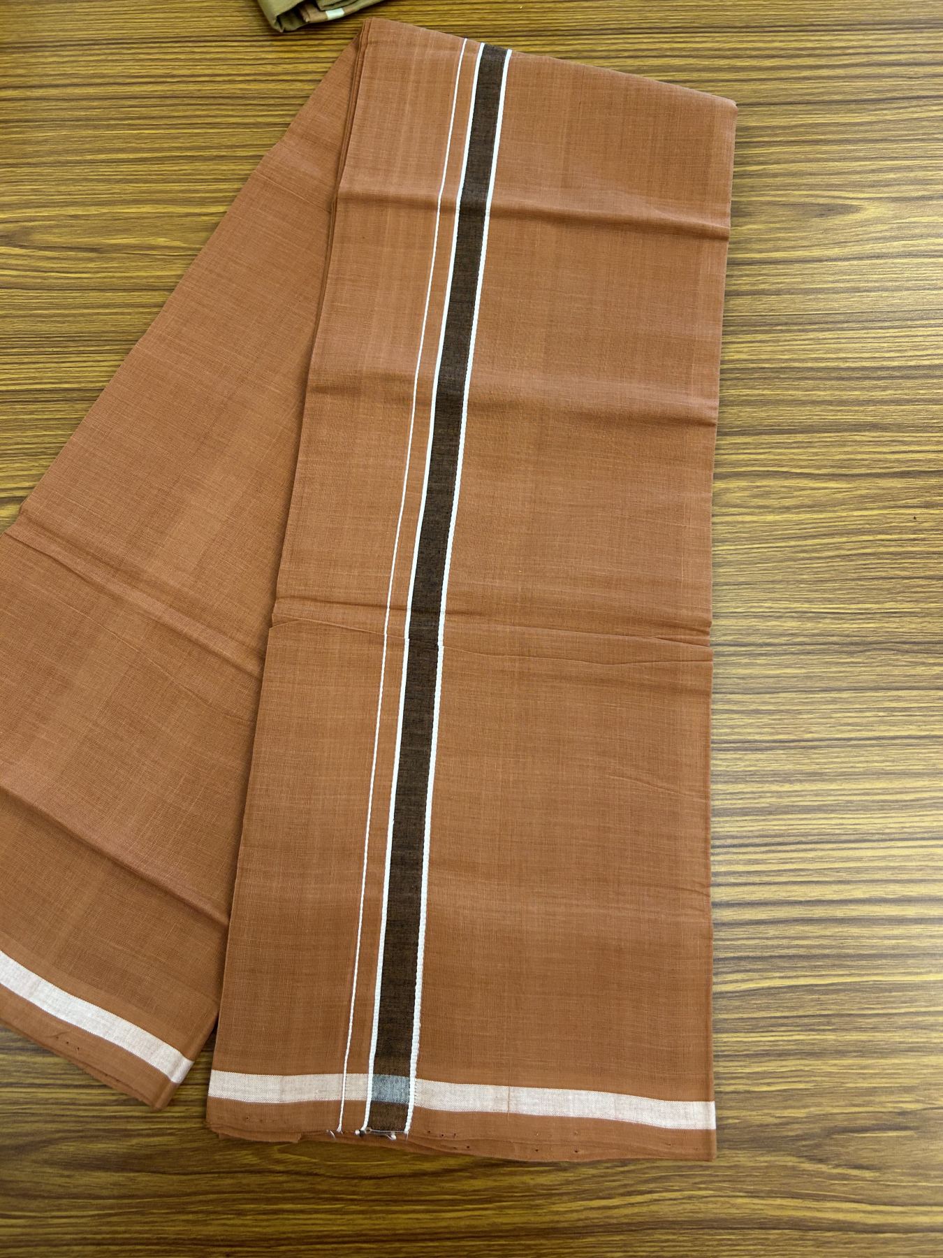 Kerala Handloom Single Hallmarked - 10% Discount !! KaithariKada 100% Pure Cotton - Mundu/Dhoti 2 cm Black & White Shaded Kara with Kavi colour Body - (2 meter / 4 muzham) - 12 KK8048 ELA