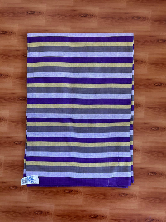 Handloom Bedsheet -  Pure Cotton - 10% Discount !! Kaitharikada - Violet Grey & Light Yellow Striped Body - 10 KK10000 KAL