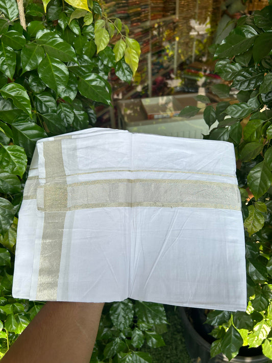 20% Discount! KaithariKada Balaramapuram 100% Cotton Double Pure White Mundu/Dhoti - 100x80 - 1.5 inch Silver Kasavu shaded Kara - 3.90 Mtr (8 Muzham) - 30 KK5361 PMC