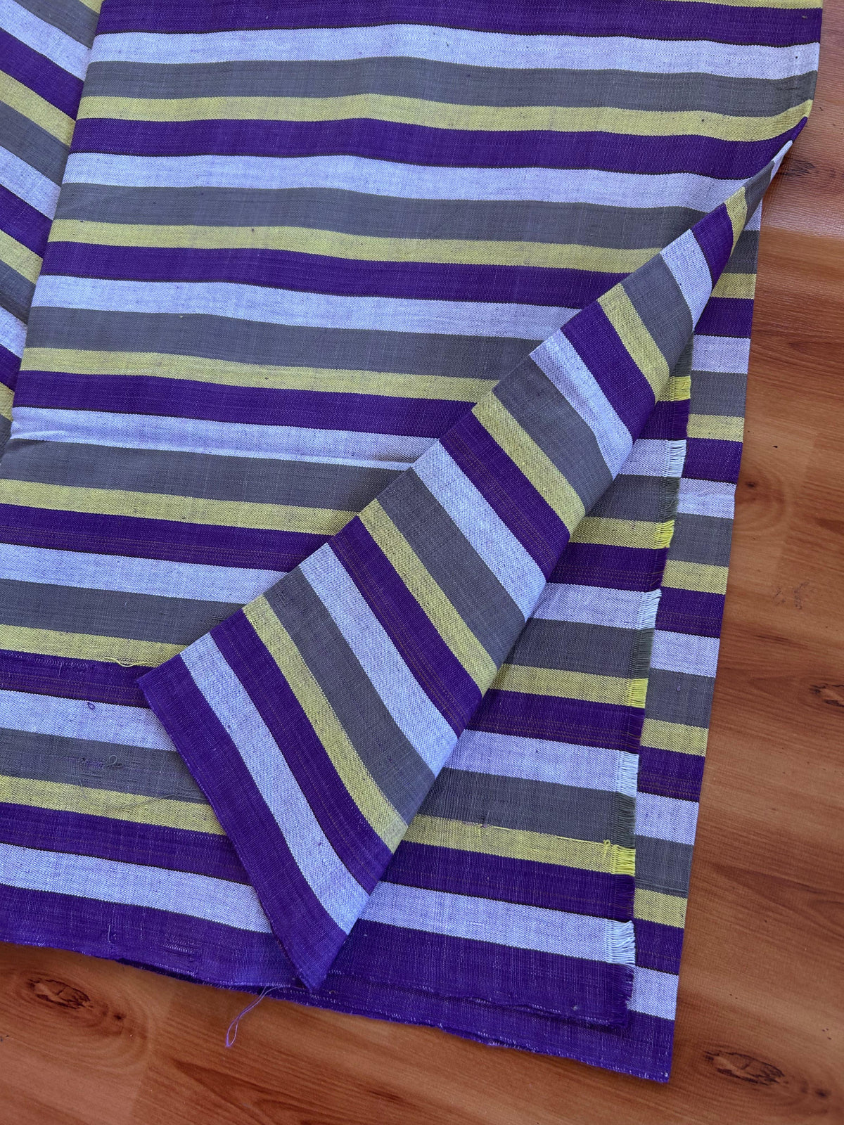 Handloom Bedsheet -  Pure Cotton - 10% Discount !! Kaitharikada - Violet Grey & Light Yellow Striped Body - 10 KK10000 KAL