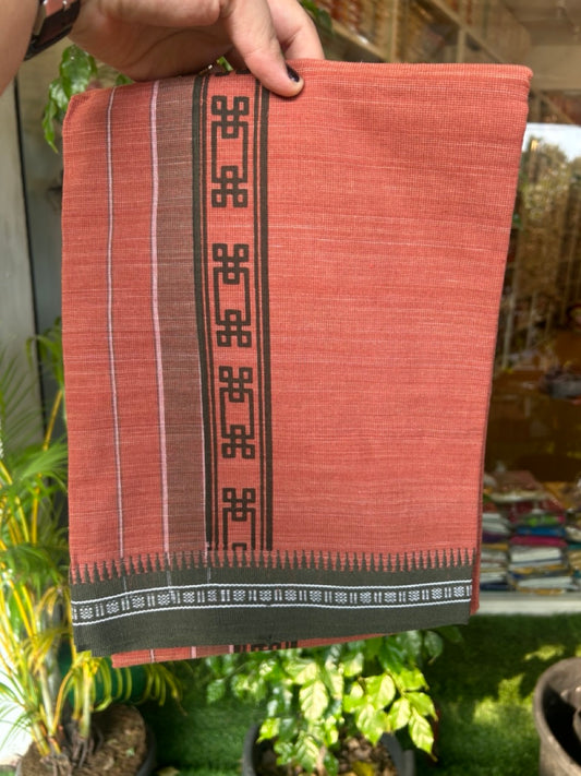 18% Discount!!! Kaitharikada Pure Cotton - Single Kaily / Lungi - 2.5 inch Dark Sage Green printed kuppadam kara with Kavi colour body - 11KK8019AS