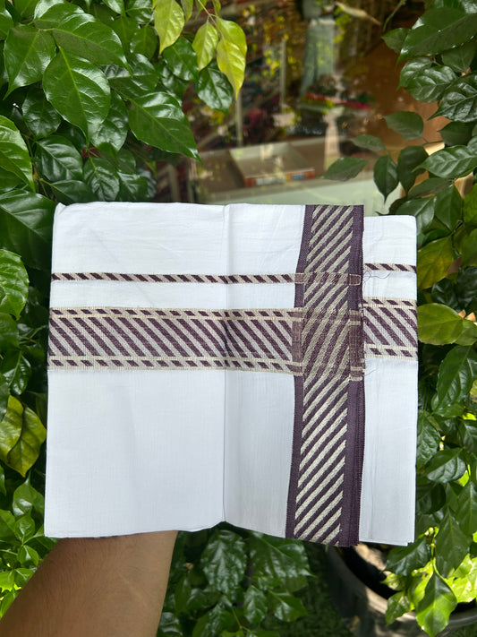 20% Discount ! KaithariKada Balaramapuram 100% Pure Cotton Single Pure White Mundu/Dhoti - 100x80 - 1.75 inch Silver Kasav & Wine Purple Jacquard Design kara 1.90 mtr (4 Muzham) - 1 KK5365 CJT