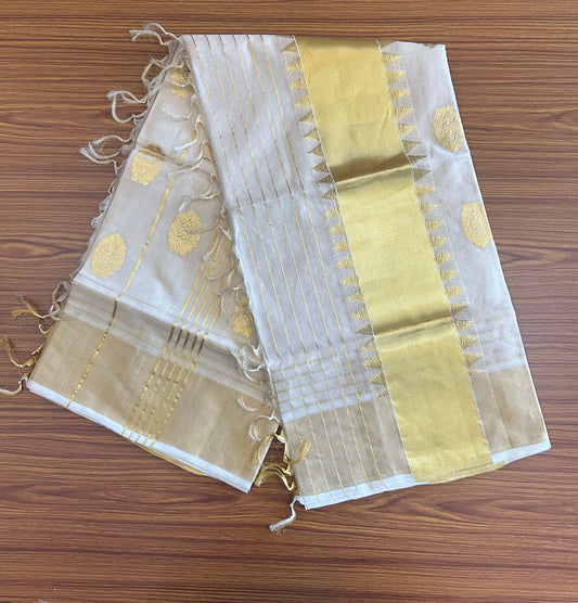 KaithariKada HANDLOOM MILPAAV Balaramapuram Kerala Saree for Women- 100% PURE  Kerala Saree - Kasavu Tissue - 24 Inch Gold Kasavu DESIGN WITH KUNJALAM Kara- 9kk1009KK