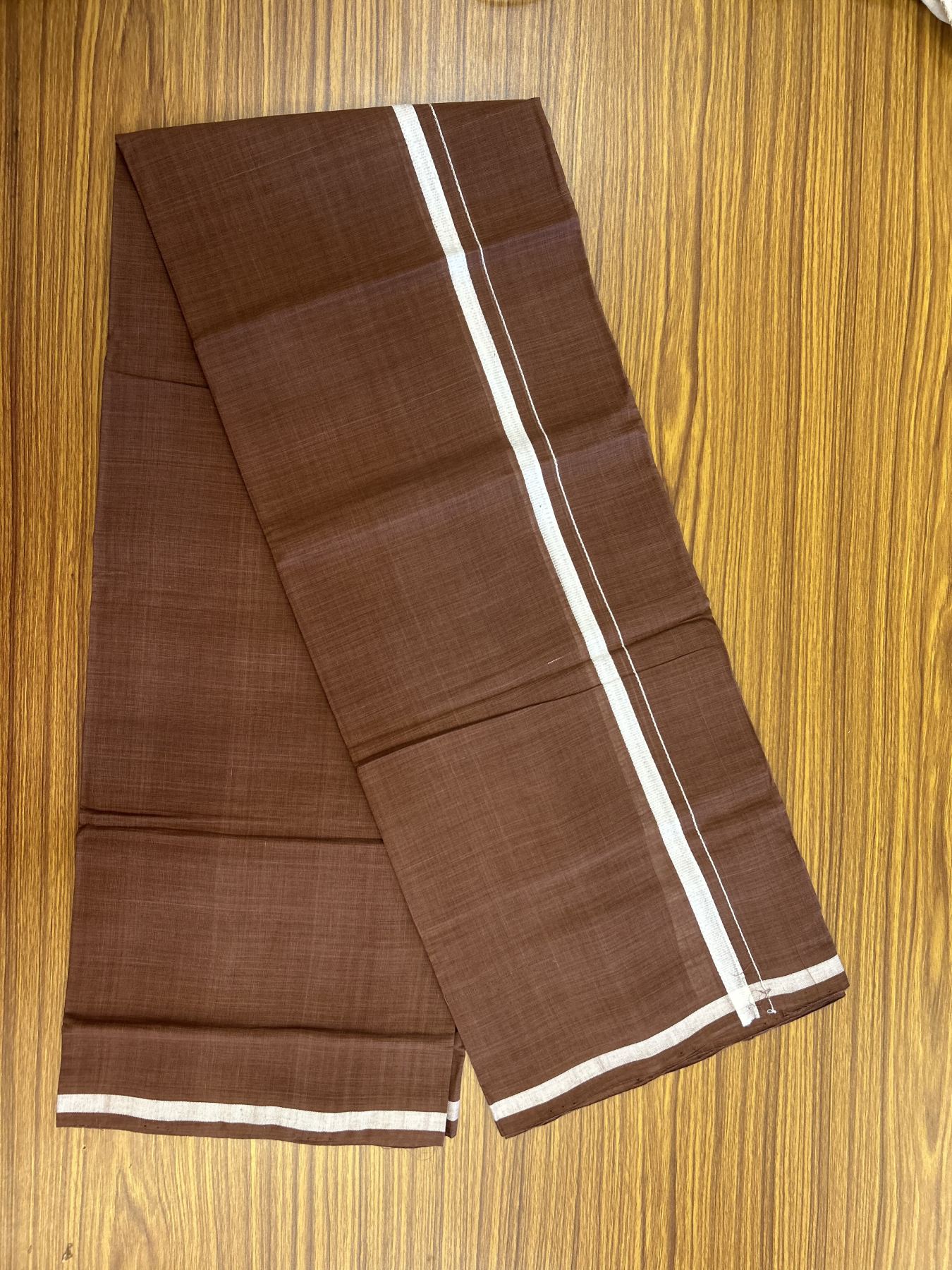 Kerala Handloom Single Hallmarked - 10% Discount !! KaithariKada 100% Pure Cotton - Mundu/Dhoti Dark Brown Body - 1.5 cm White Kara - (2 meter / 4 muzham) - 41 KK8048 ELA
