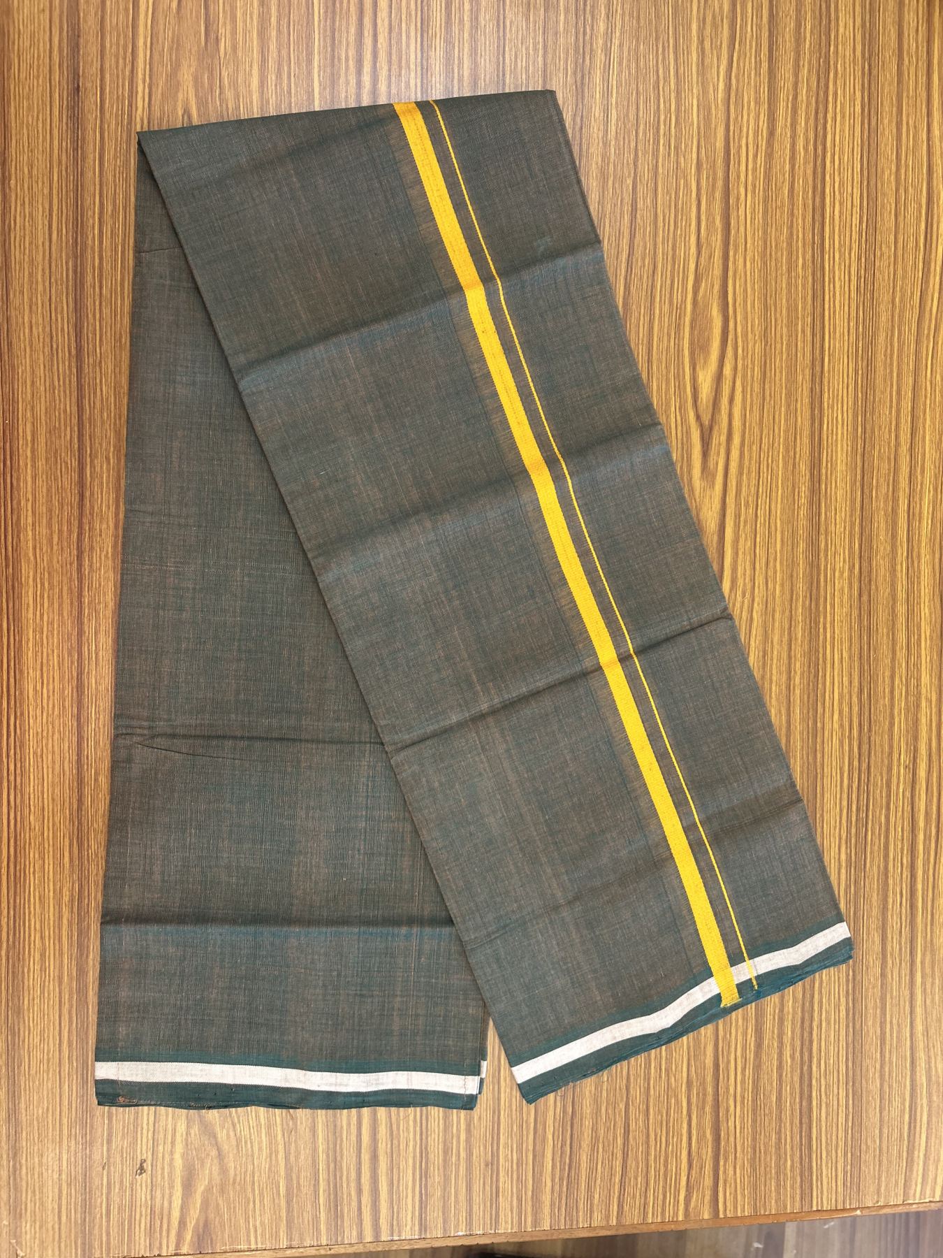 Kerala Handloom Single Hallmarked - 10% Discount !! KaithariKada 100% Pure Cotton - Mundu/Dhoti Orange Green Body - 1.5 cm Orange Kara - (2 meter / 4 muzham) - 54 KK8048 ELA