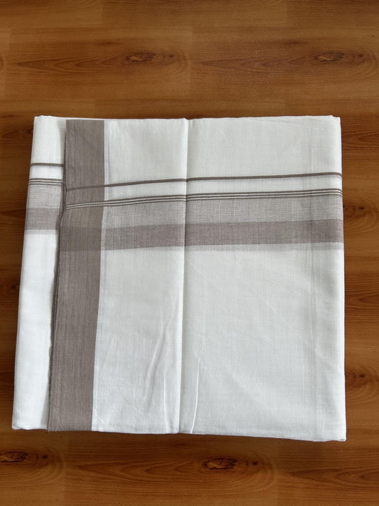 Double Pure white Mundu / Dhothi - 20% Discount ! KaithariKada Balaramapuram - 100% Pure Cotton 100x80 - 1.5 inch Greyish Brown Shaded Striped Kara 4.5 Meters (10 Muzham) - 29 KK5391 THI