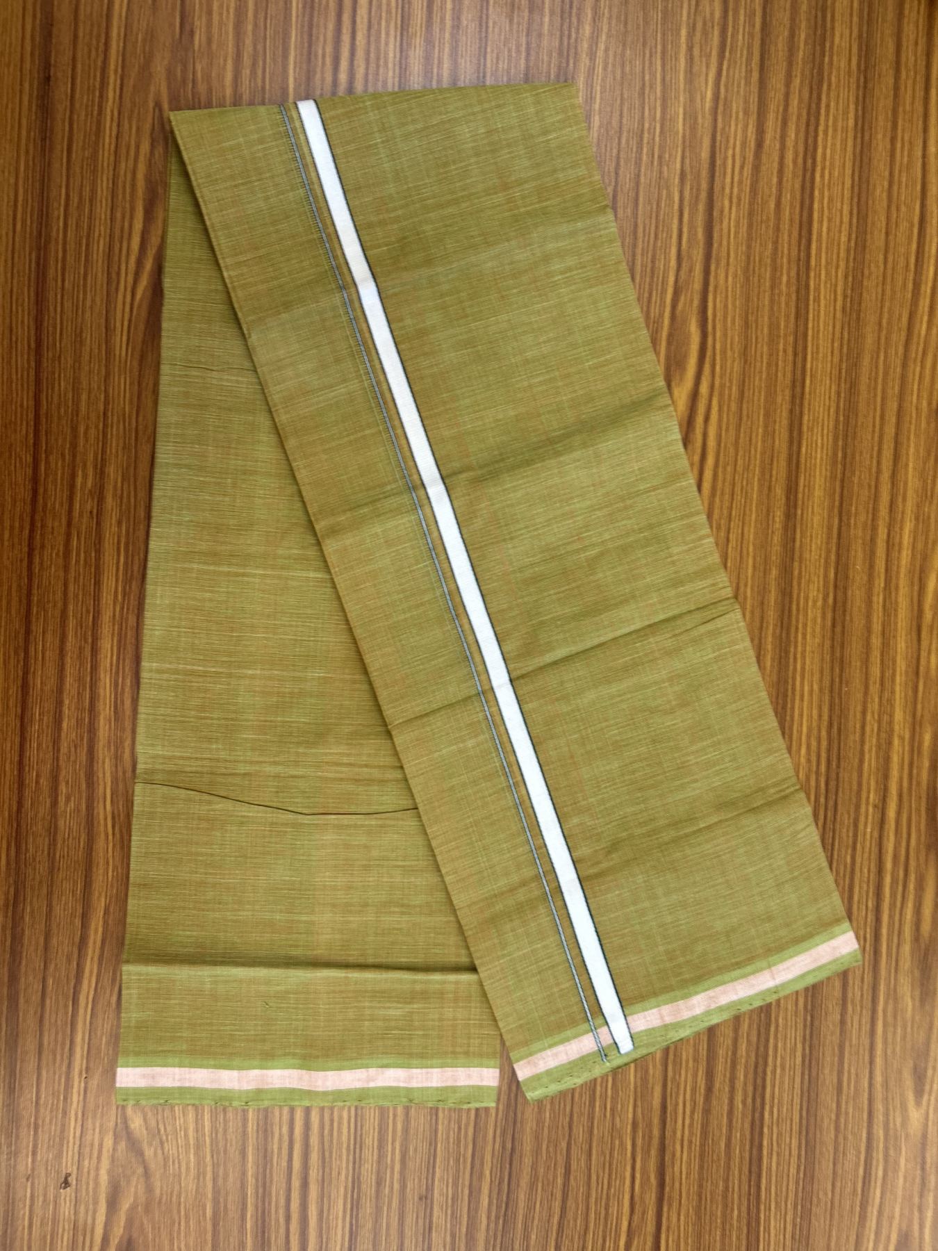 Kerala Handloom Single Hallmarked - 10% Discount !! KaithariKada 100% Pure Cotton - Mundu/Dhoti Purple Green Body - 1.5 cm White & Green Stripes Kara - (2 meter / 4 muzham) - 52 KK8048 ELA