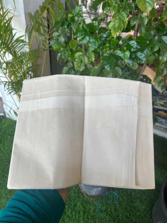 20% DISCOUNT! KaithariKada Balaramapuram 100% Cotton Double Off white - (Unbleached) - Mundu/Dhoti - 100x80 - 1 inch White Kara - 9KK5172PMC