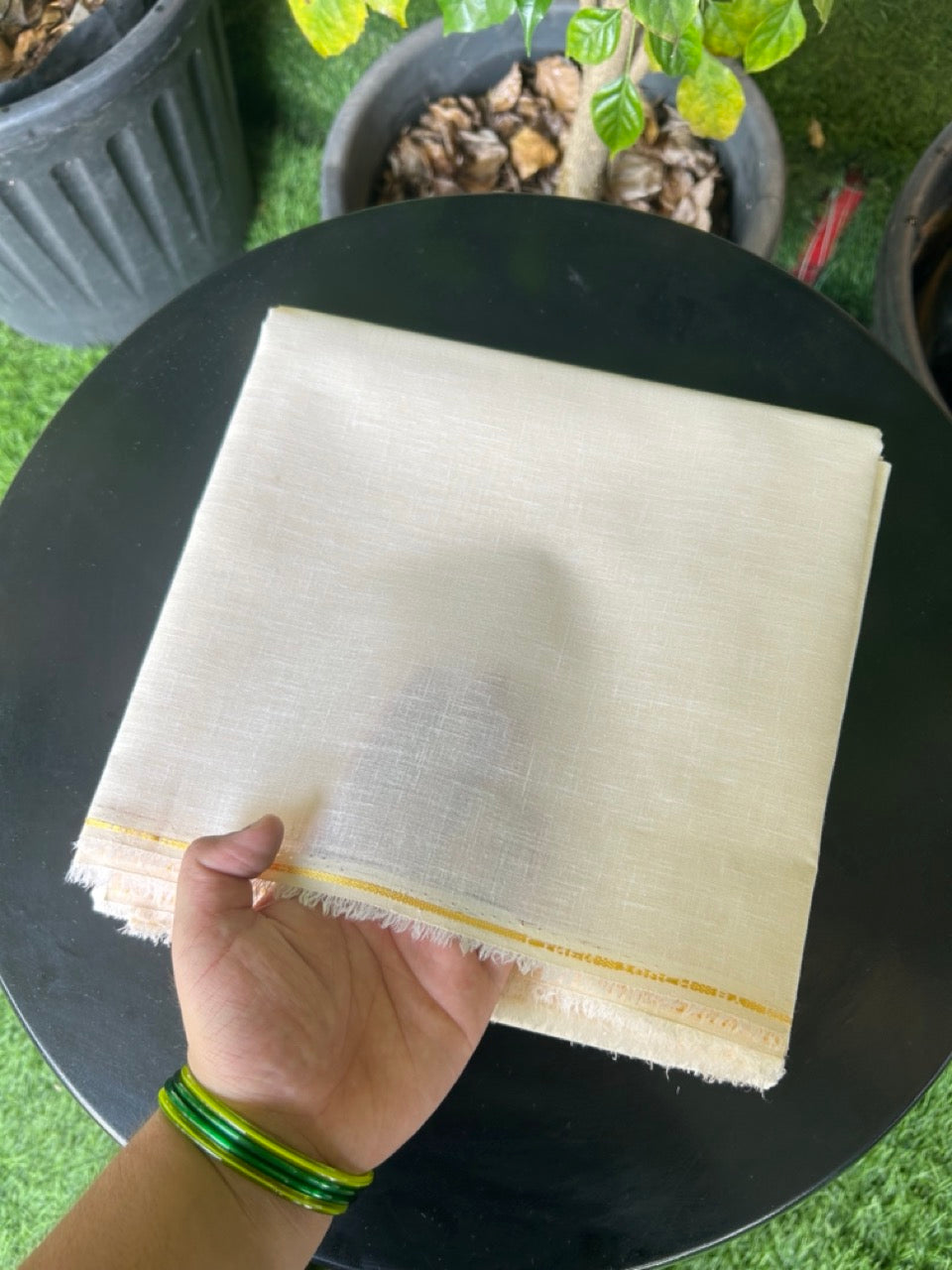 NEW! Kaitharikada - LINEN TOUCH (cotton) Shirt Material - Light Cream 200x150(cm) (₹ 300 per meter) - 1KK7006MKS