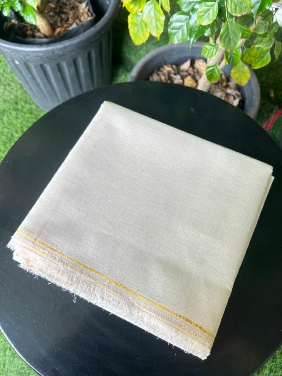 NEW! Kaitharikada - LINEN TOUCH (cotton) Shirt Material - Light Cream 200x150(cm) (₹ 300 per meter) - 1KK7006MKS