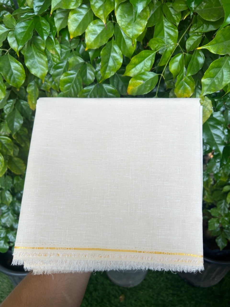 NEW! Kaitharikada - LINEN TOUCH (cotton) Shirt Material - Light Cream 200x150(cm) (₹ 300 per meter) - 1KK7006MKS