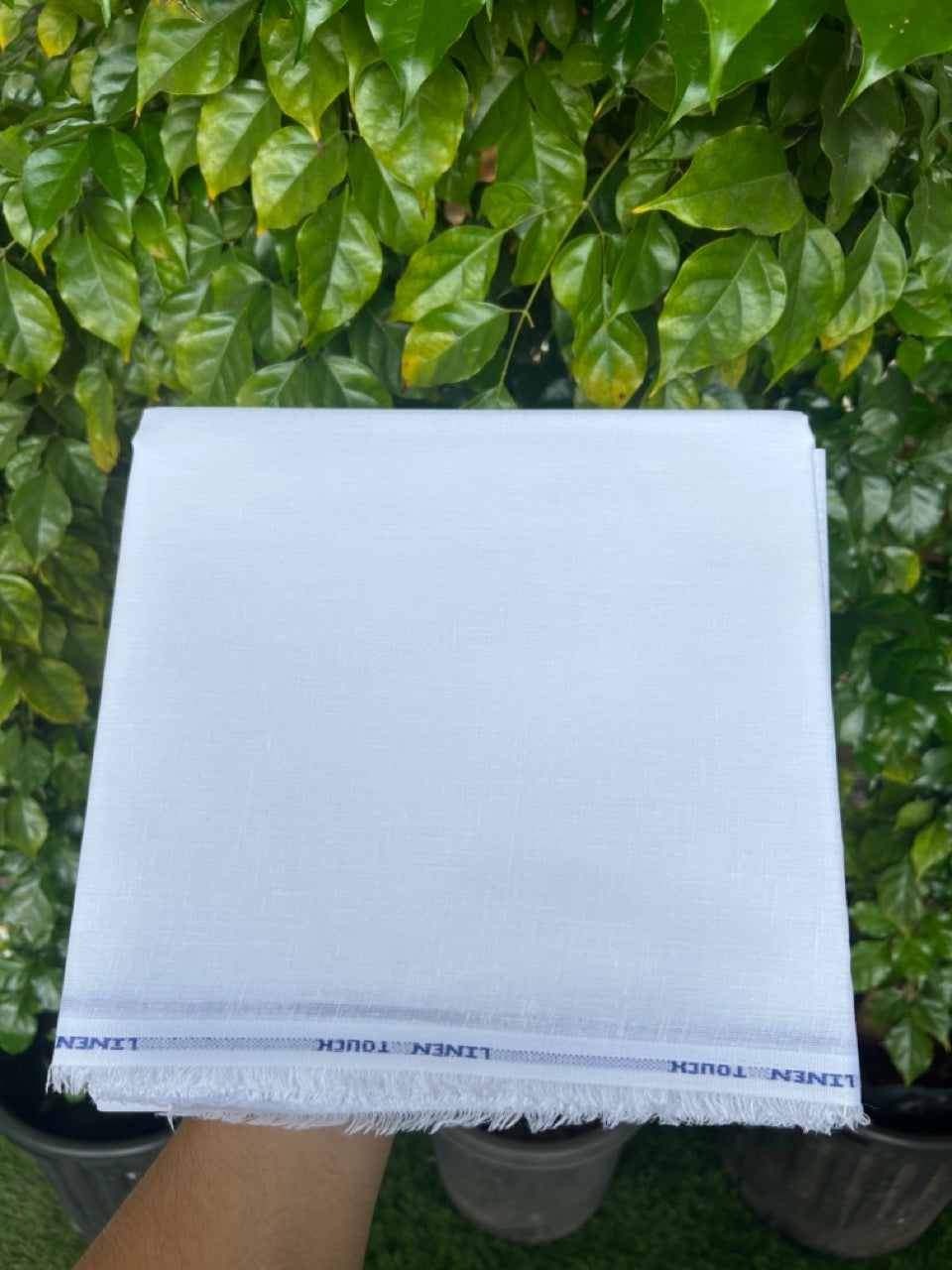 NEW! Kaitharikada - PURE White LINEN TOUCH (cotton) Shirt Material  - 200x150(cm) (₹ 300 per meter) - 2KK7006MKS