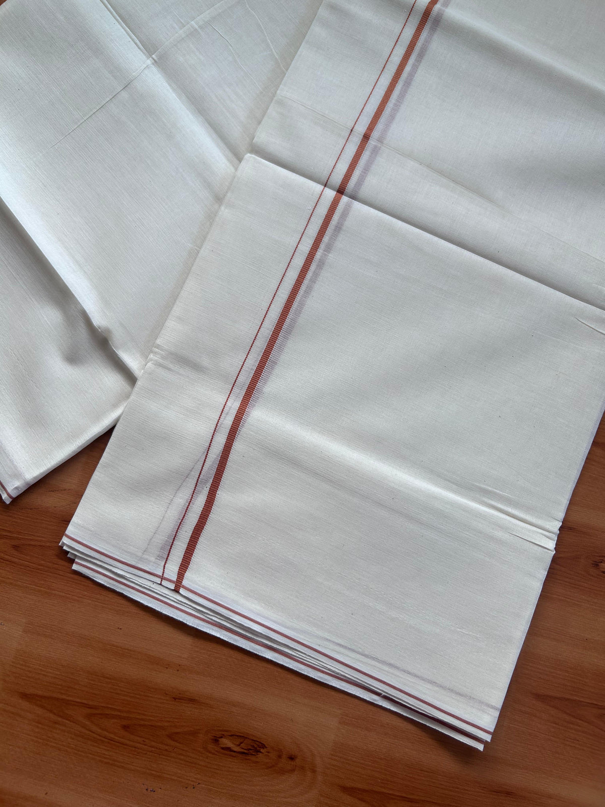 Double Off white Mundu/Dhoti - 20% Discount! KaithariKada - 100% Pure Cotton 100x80  - 0.3 cm Light Brown Thin Kara 4.10 mtr (8.5 Muzham) - 1 KK5517 VIN