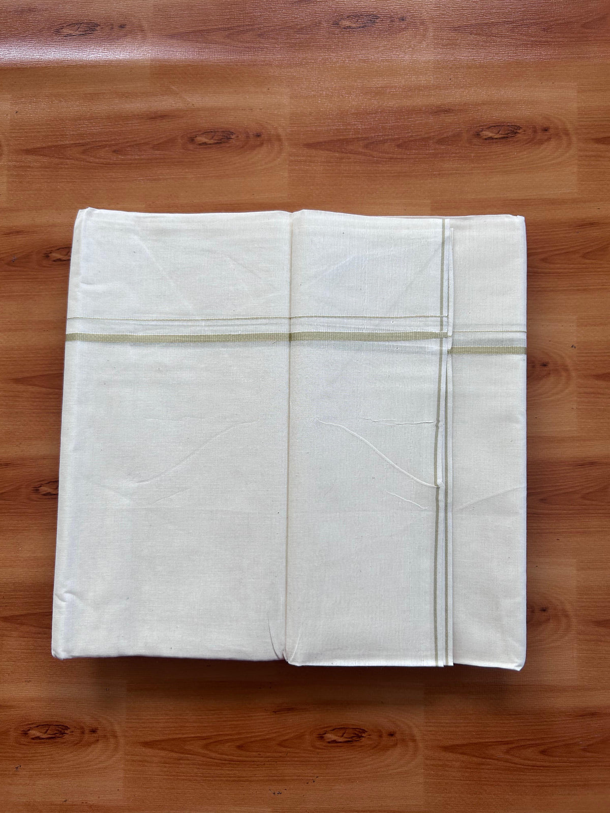 Double Off white Mundu/Dhoti - 20% Discount! KaithariKada - 100% Pure Cotton 100x80  - 0.3 cm Tan Brown Thin Kara 4.10 mtr (8.5 Muzham) - 3 KK5517 VIN