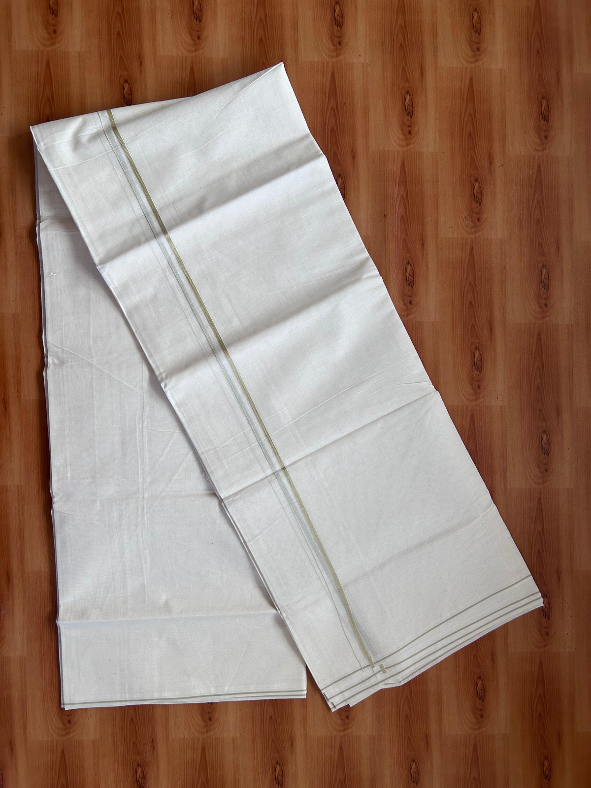 Double Off white Mundu/Dhoti - 20% Discount! KaithariKada - 100% Pure Cotton 100x80  - 0.3 cm Tan Brown Thin Kara 4.10 mtr (8.5 Muzham) - 3 KK5517 VIN