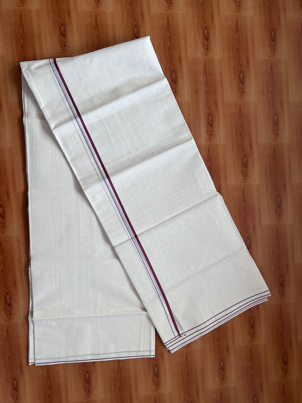 Double Off white Mundu/Dhoti - 20% Discount! KaithariKada - 100% Pure Cotton 100x80  - 0.3 cm Maroon Thin Kara 4.10 mtr (8.5 Muzham) - 4 KK5517 VIN