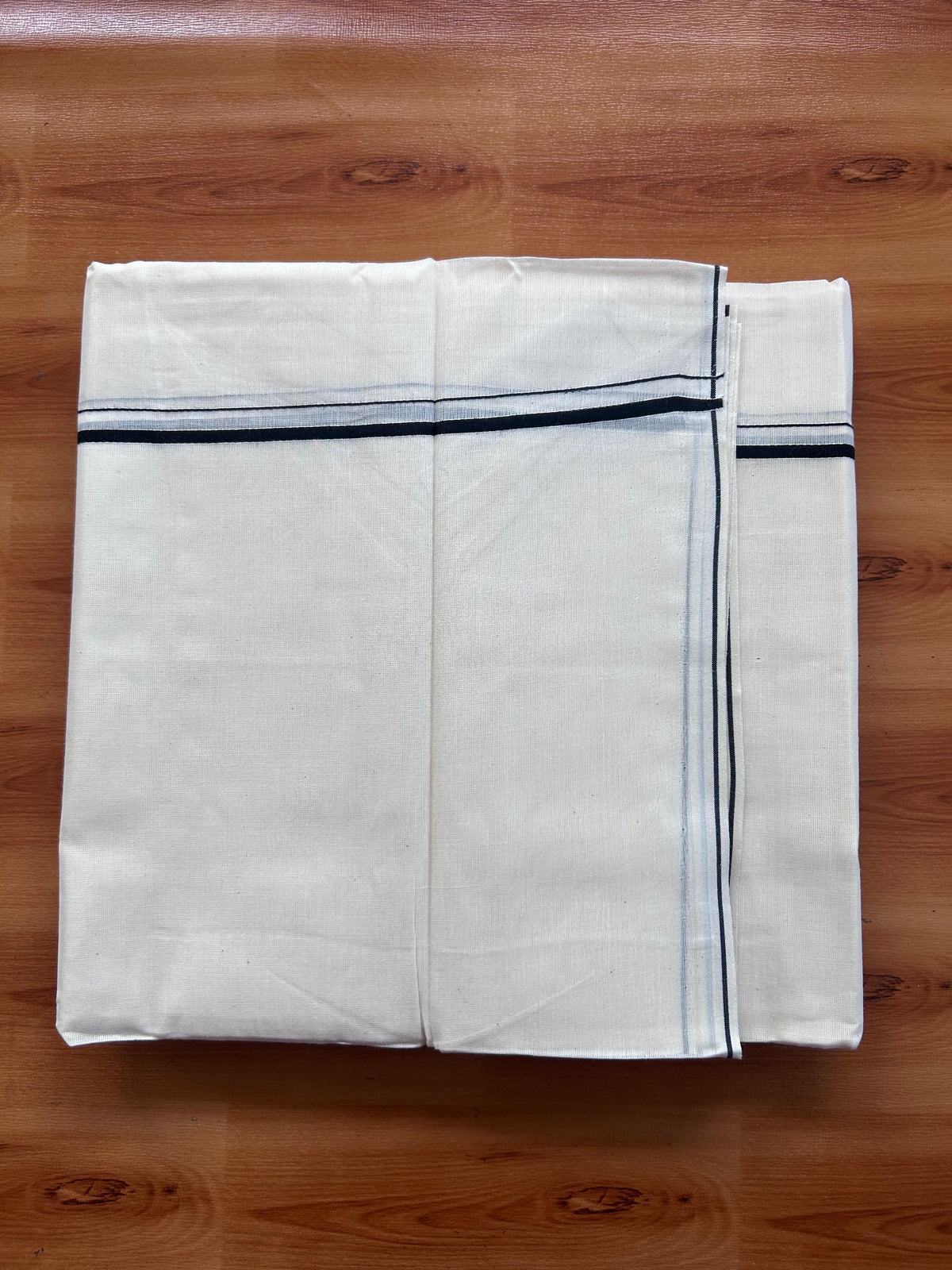 Double Off white Mundu/Dhoti - 20% Discount! KaithariKada - 100% Pure Cotton 100x80  - 0.3 cm Black Thin Kara 4.10 mtr (8.5 Muzham) - 5 KK5517 VIN
