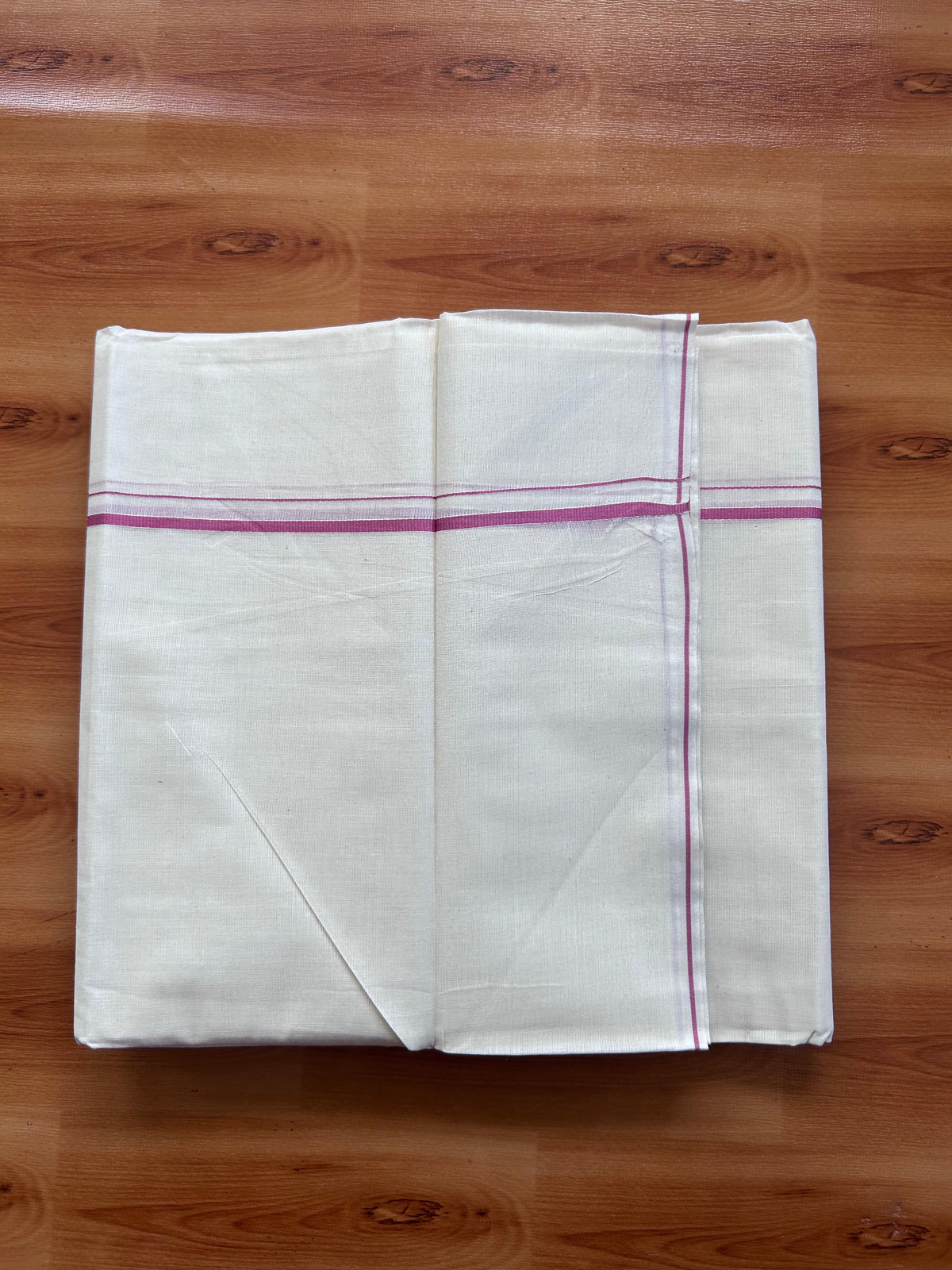 Double Off white Mundu/Dhoti - 20% Discount! KaithariKada - 100% Pure Cotton 100x80  - 0.3 cm Rose Pink Thin Kara 4.10 mtr (8.5 Muzham) - 7 KK5517 VIN
