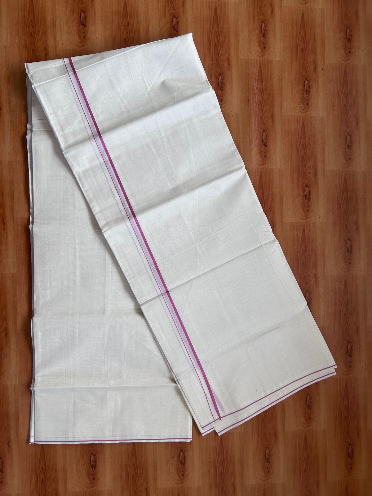 Double Off white Mundu/Dhoti - 20% Discount! KaithariKada - 100% Pure Cotton 100x80  - 0.3 cm Rose Pink Thin Kara 4.10 mtr (8.5 Muzham) - 7 KK5517 VIN