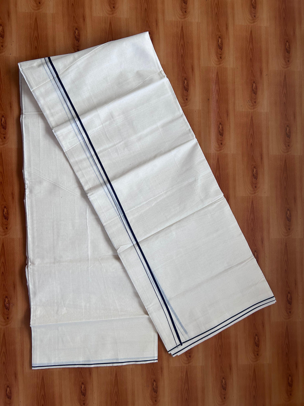 Double Off white Mundu/Dhoti - 20% Discount! KaithariKada - 100% Pure Cotton 100x80  - 0.3 cm Navy Blue Thin Kara 4.10 mtr (8.5 Muzham) - 9 KK5517 VIN