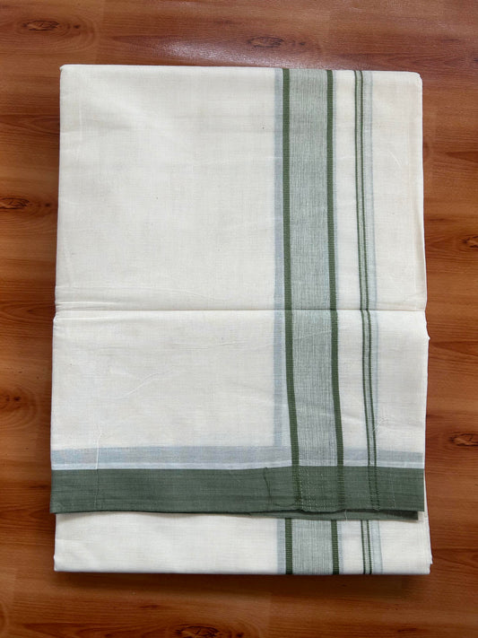 Double Off White Mundu/Dhoti- 20% Discount! KaithariKada Balaramapuram 100% Cotton - 60s - 1.25 inch Sage Green Shaded Kara 4 mtr (8.5 muzham) - 15 KK5398 PMC
