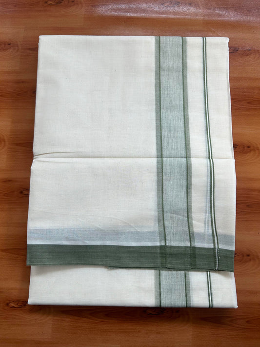 Double Off White Mundu/Dhoti- 20% Discount! KaithariKada Balaramapuram 100% Cotton - 60s - 1.25 inch Sage Green Shaded Kara 4 mtr (8.5 muzham) - 20 KK5398 PMC