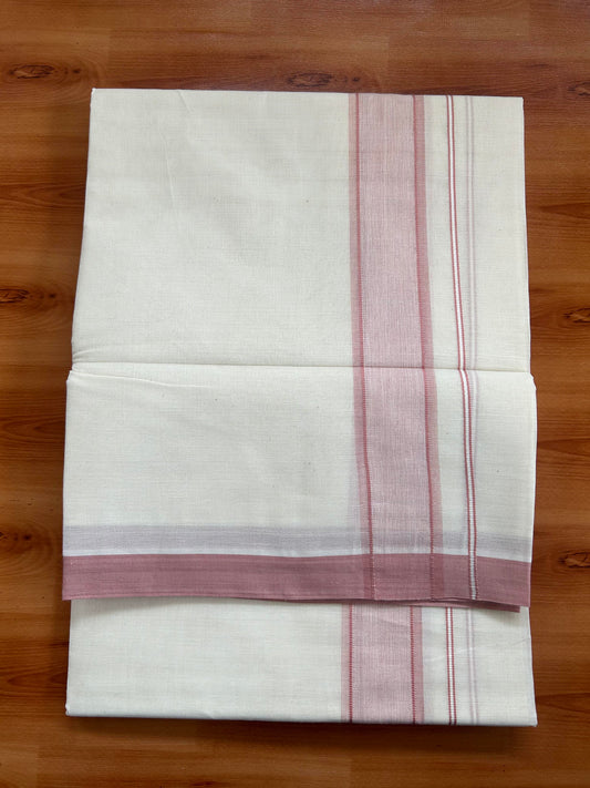 Double Off White Mundu/Dhoti- 20% Discount! KaithariKada Balaramapuram 100% Cotton - 60s - 1.25 inch Dusty Pink Shaded Kara 4 mtr (8.5 muzham) - 16 KK5398 PMC