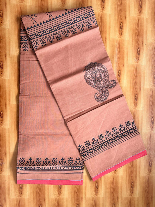 Single Kaily / Lungi - Pure Cotton - (40s) -  Red kara Black Printed design with Kavi colour body (2 meter / 4 muzham) - 4 KK8071 GAN