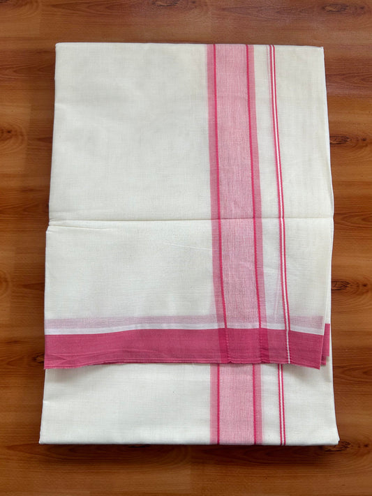 Double Off White Mundu/Dhoti- 20% Discount! KaithariKada Balaramapuram 100% Cotton - 60s - 1.25 inch Pink Shaded Kara 4 mtr (8.5 muzham) - 17 KK5398 PMC