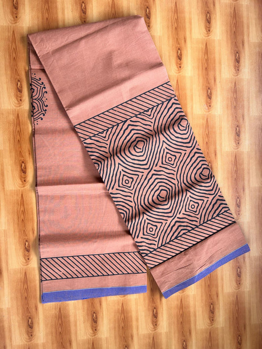 Single Kaily / Lungi - Pure Cotton - (40s) -  Violet kara Black Printed design with Kavi colour body (2 meter / 4 muzham) - 9 KK8071 GAN